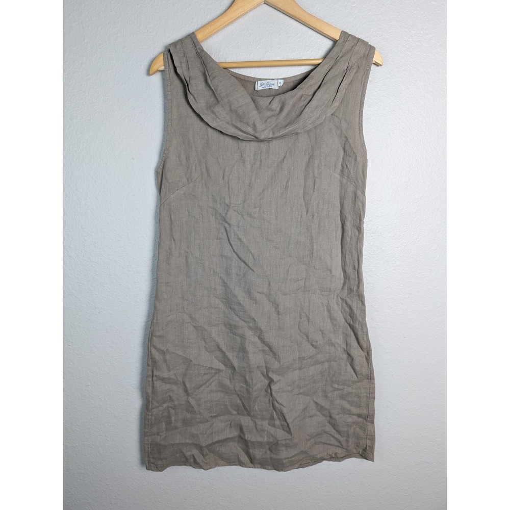 Dress Womens M Beige Short Shift Cowl Neck Strappy Sleeve Linen‎ Italy Layered